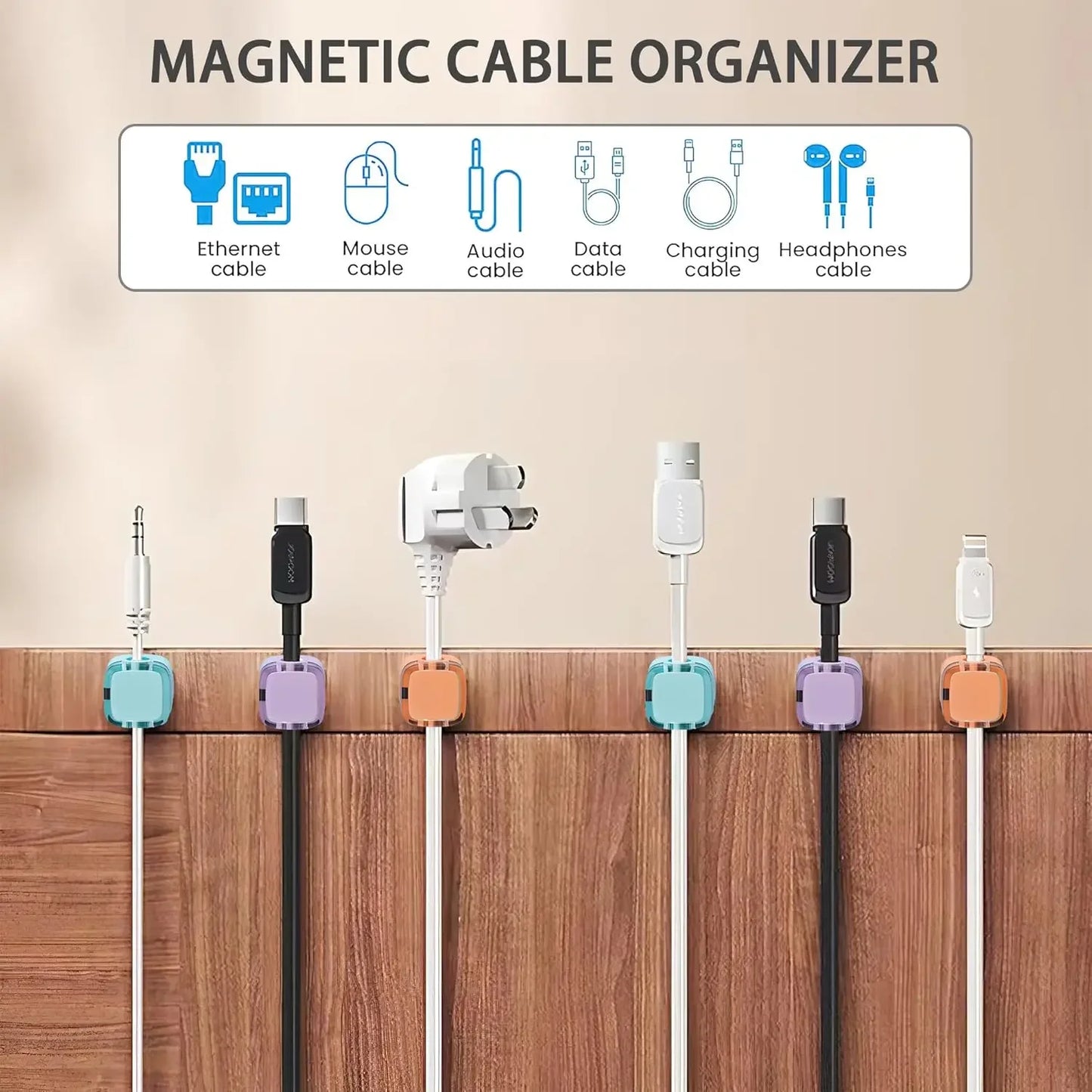 Magnetic Cable Organizer Clips for Desk - Adjustable Cord Holder