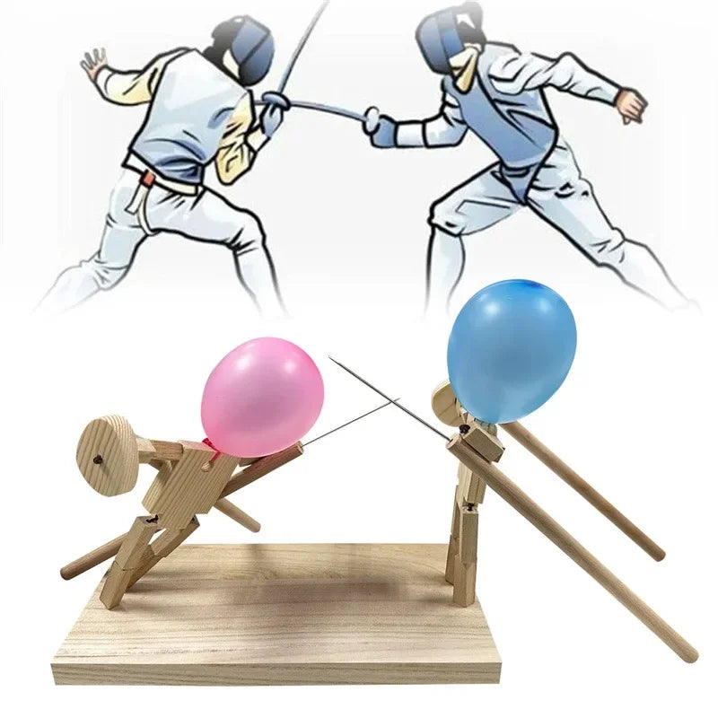 Handmade Wooden Bots Balloon Fencing Battle Game