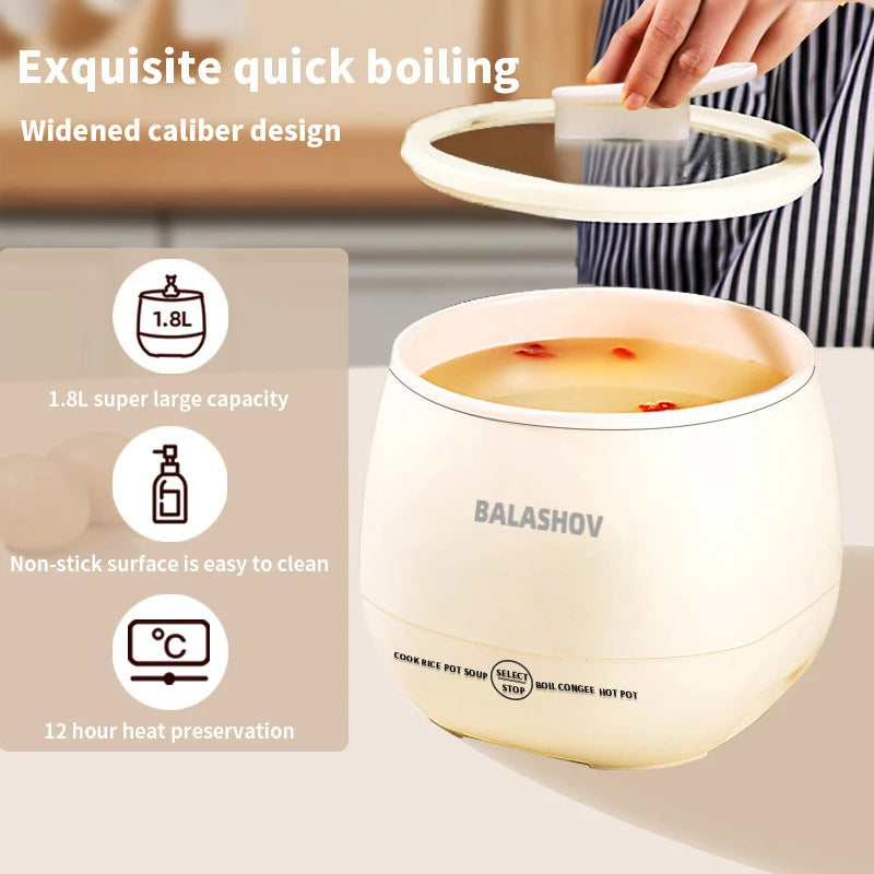 1.8L Electric Mini Rice Cooker - Portable Multifunctional Pot