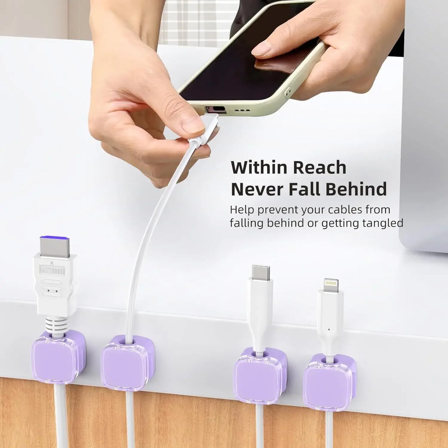 Magnetic Cable Organizer Clips for Desk - Adjustable Cord Holder