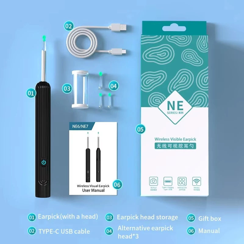 Smart Visual Ear Cleaner – 1296P Camera with WiFi & LED Lights