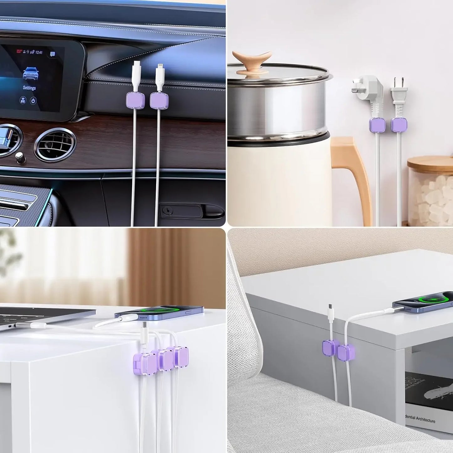 Magnetic Cable Organizer Clips for Desk - Adjustable Cord Holder