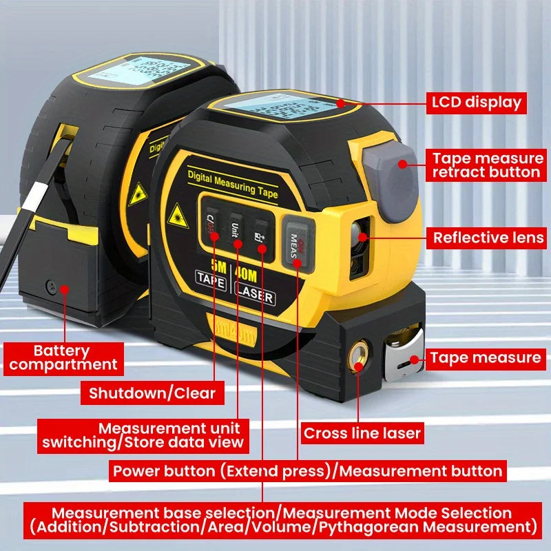 Digital Laser Tape Measure – 40/60M with Large Display