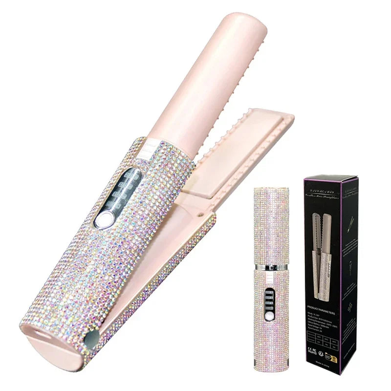 Rechargeable Dimond Hair Brush – Straightener and Curler Combo