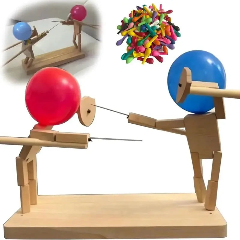 Handmade Wooden Bots Balloon Fencing Battle Game