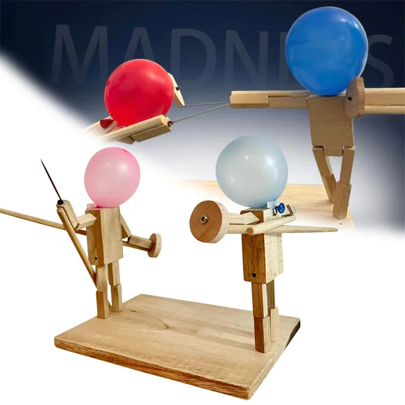 Handmade Wooden Bots Balloon Fencing Battle Game