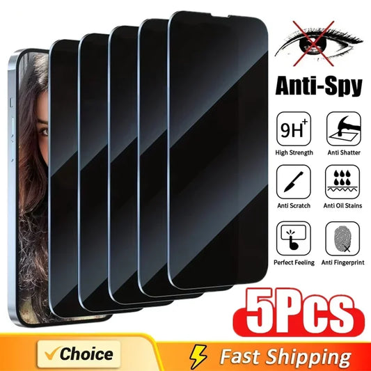 5Pcs iPhone Privacy Glass: Anti-Spy, Full Coverage, HD