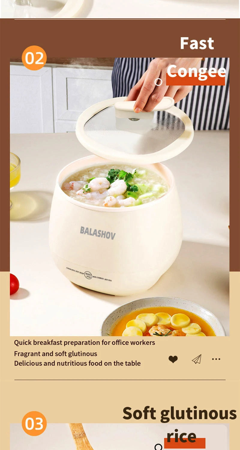 1.8L Electric Mini Rice Cooker - Portable Multifunctional Pot