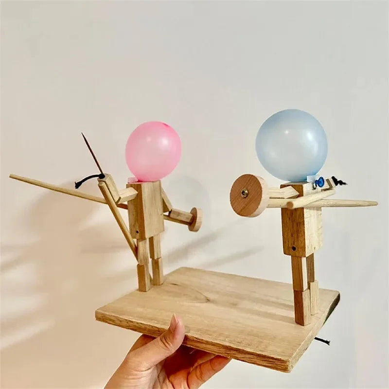 Handmade Wooden Bots Balloon Fencing Battle Game