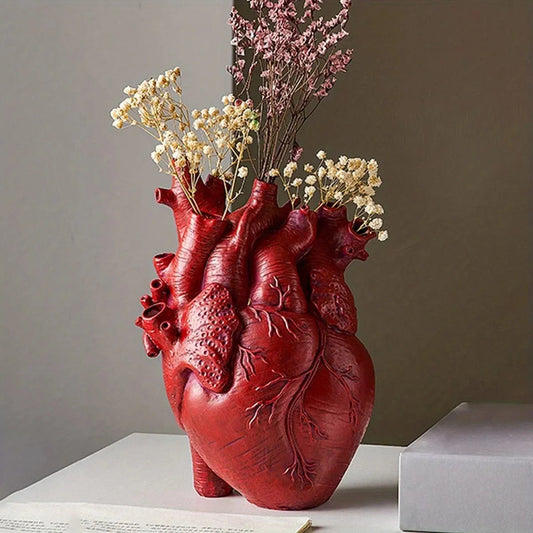 Heart Art Vase – Unique Resin Sculpture for Flowers & Home Decoration