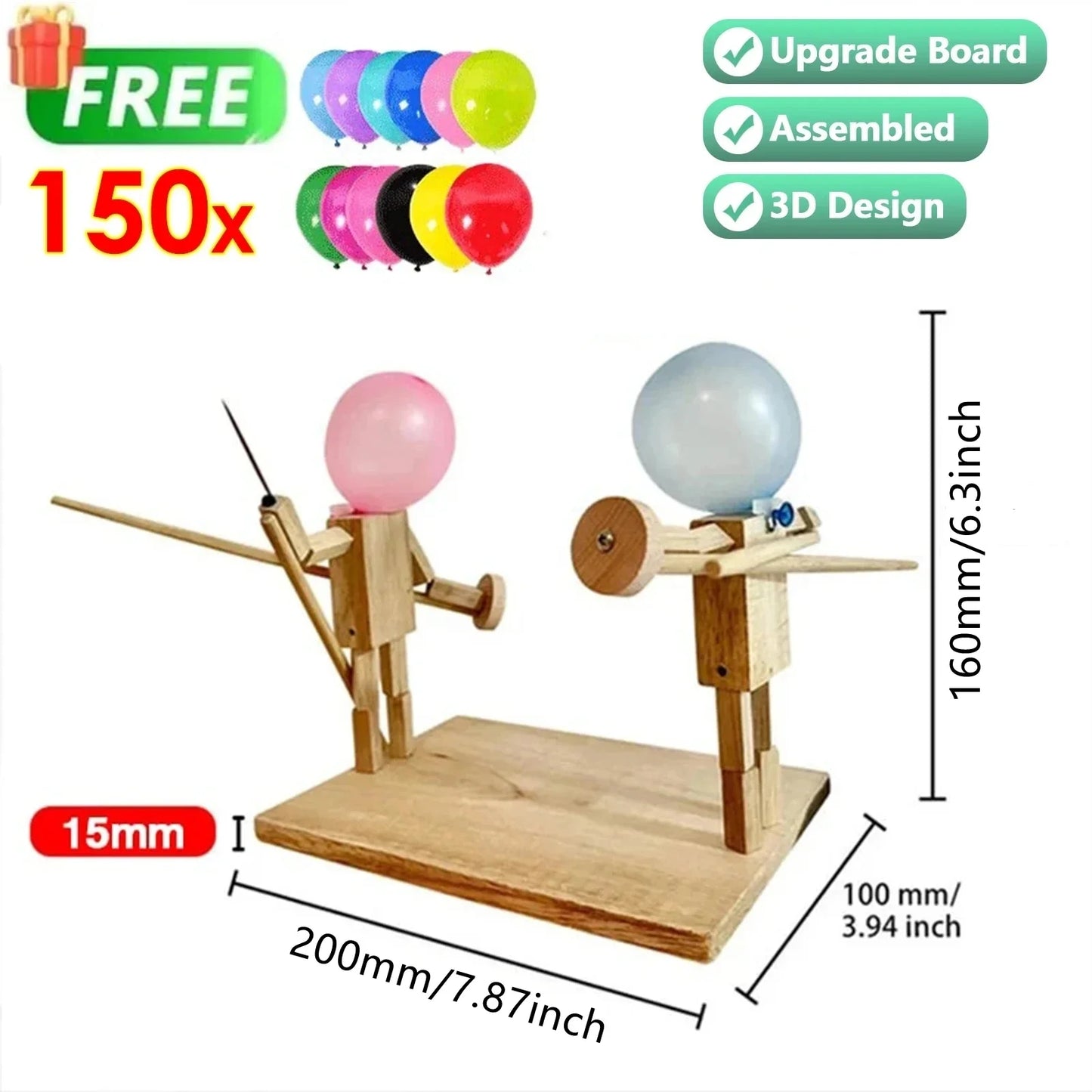 Handmade Wooden Bots Balloon Fencing Battle Game