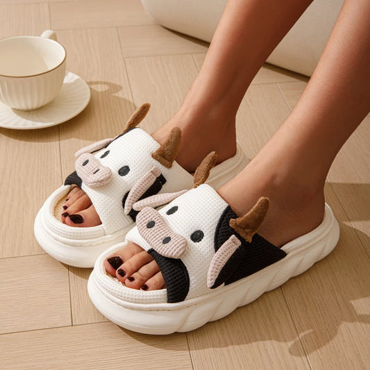 Adorable Cow Linen Slippers