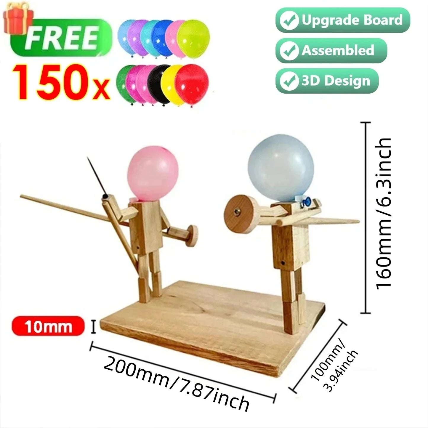 Handmade Wooden Bots Balloon Fencing Battle Game